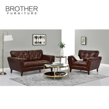 Hotel furniture classic wood frame 3 seater sofa leather sofa set